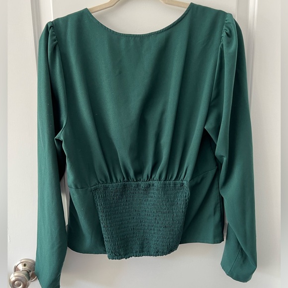 Abercrombie & Fitch Front Knot Long Sleeve Blouse | Emerald Green | Size Large - Picture 2 of 5